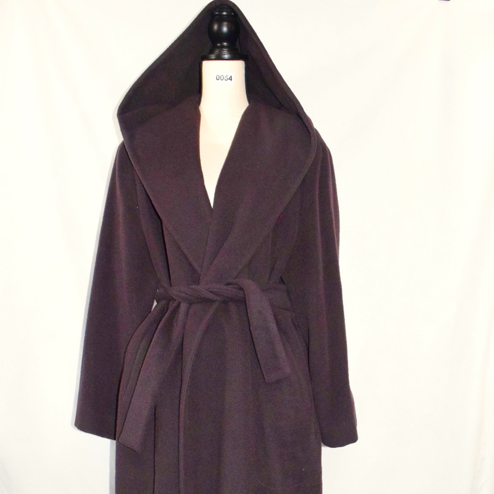 #64. Cinzia Rocca alpaca wool hooded coat with tie
